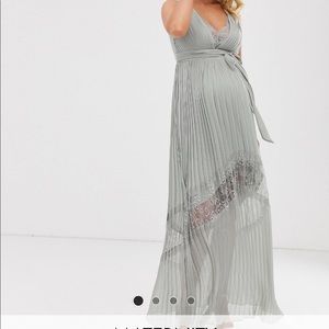 Little Mistress ASOS Maternity Pleated Lace Maxi Dress